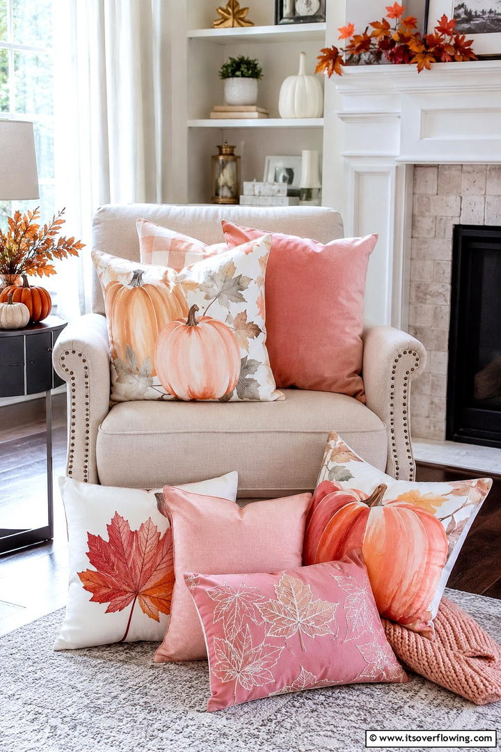 Pink Pillow Accents - 50 Pink Fall Decor Ideas Roundup- Soft Seasonal Vibes