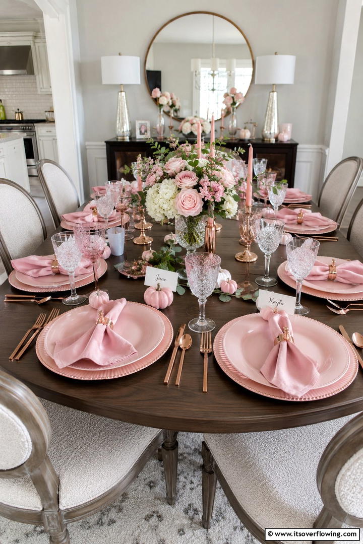 Pink Table Setting - 50 Pink Fall Decor Ideas Roundup- Soft Seasonal Vibes