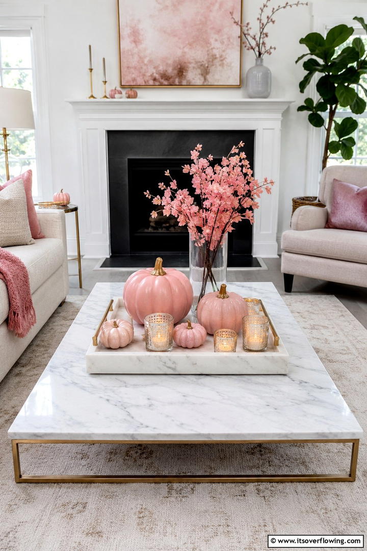 Pink Tray Styling - 50 Pink Fall Decor Ideas Roundup- Soft Seasonal Vibes