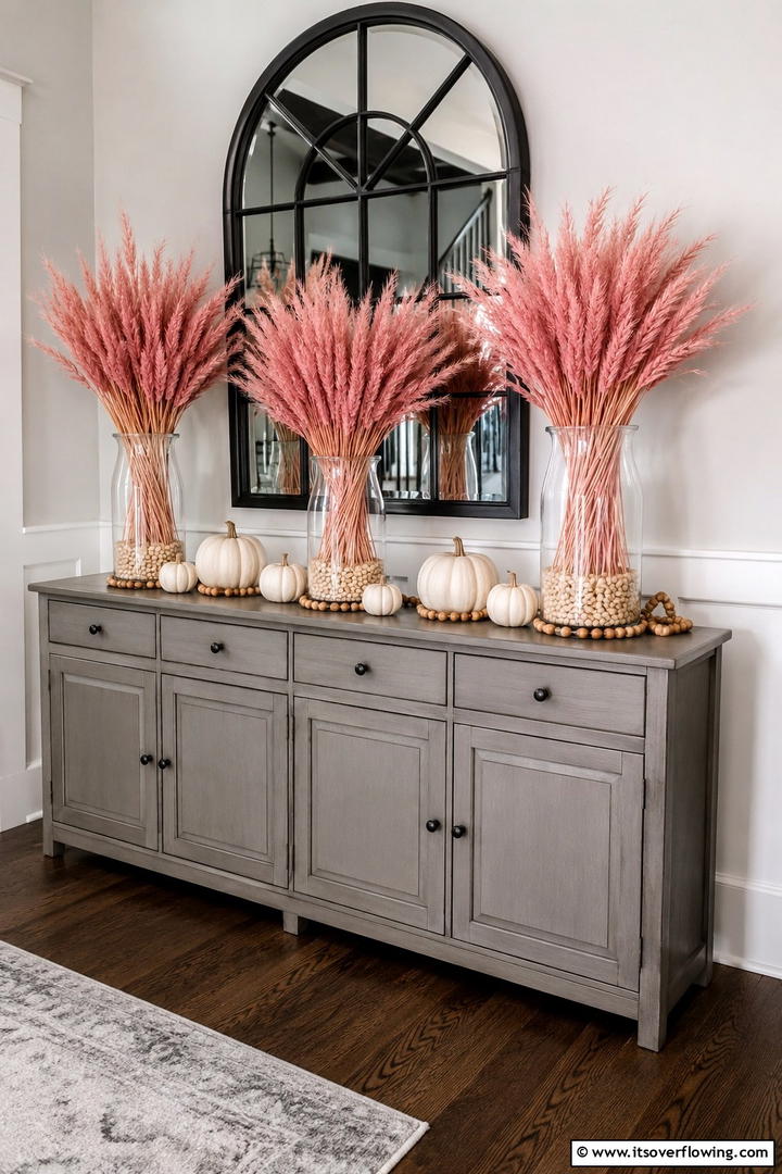 Pink Wheat Centerpiece - 50 Pink Fall Decor Ideas Roundup- Soft Seasonal Vibes
