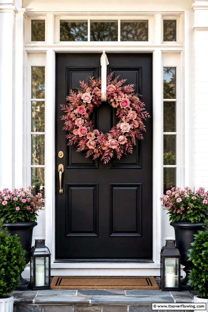 Pink Wreath Front Door - 50 Pink Fall Decor Ideas Roundup- Soft Seasonal Vibes
