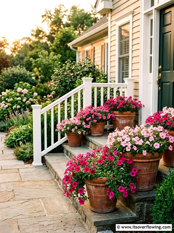 Pink flowers in pots - 25 front porch ideas with pops of color