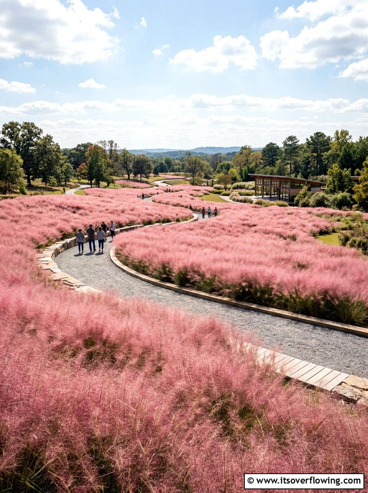 Pink muhly grass landscape - 25 garden ideas with ornamental grasses