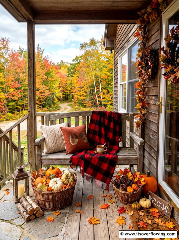 Plaid Blanket Decor - 25 front porch decor ideas for fall