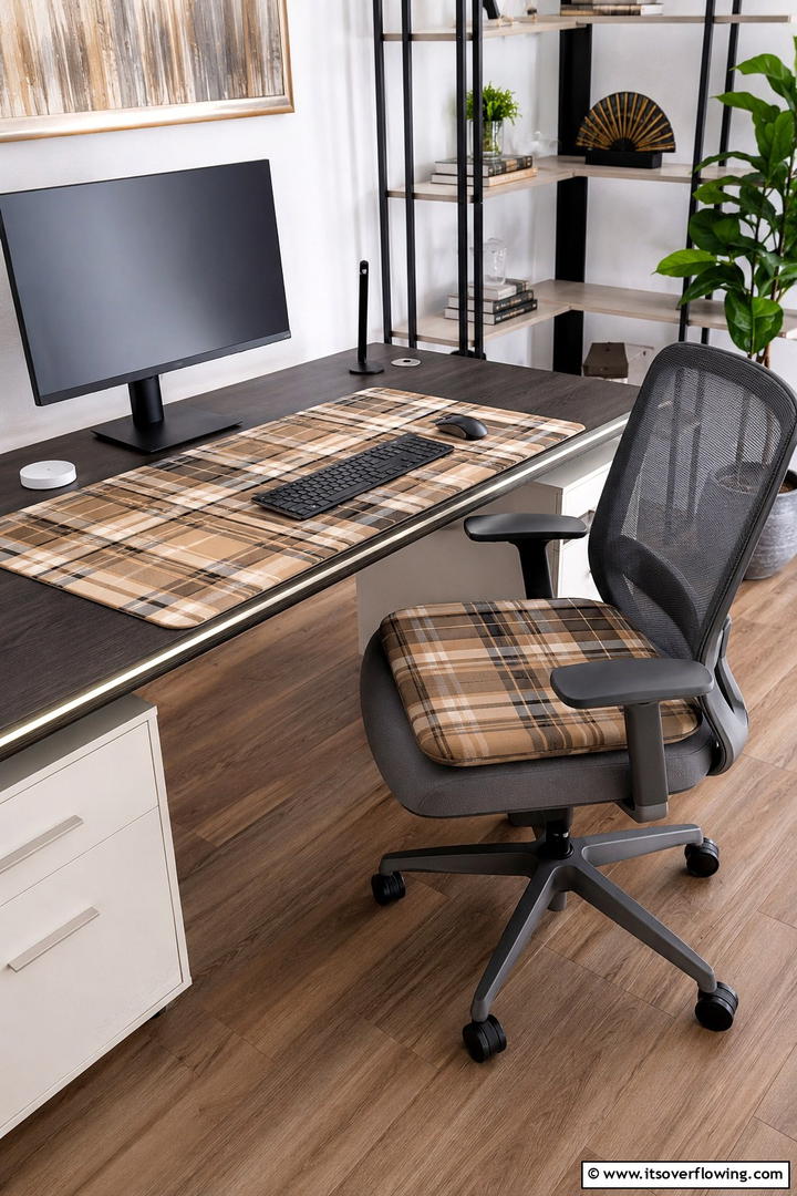 Plaid Pattern Office Textiles - 50 Fall Office Decor Ideas for A Sleek, Calm Workspace