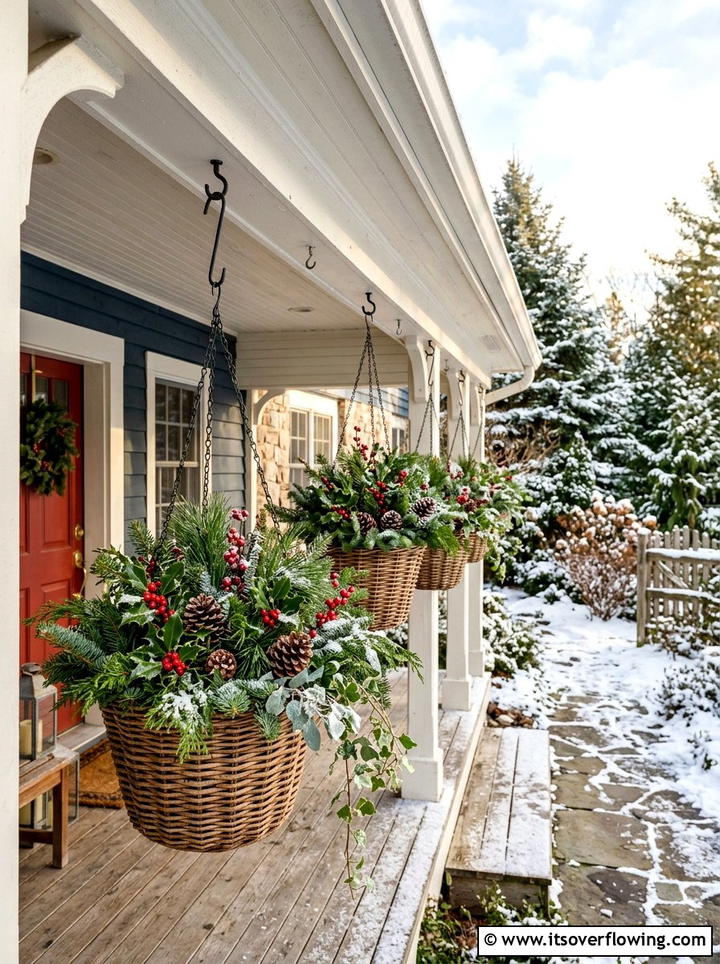 Plaid Pillows - 25 front porch decor ideas with holiday entry styling