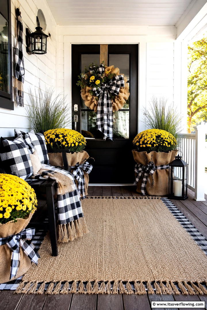 Plaid and Burlap Door Decor - 50 Fall Front Door Decor Ideas Roundup- Curb Appeal