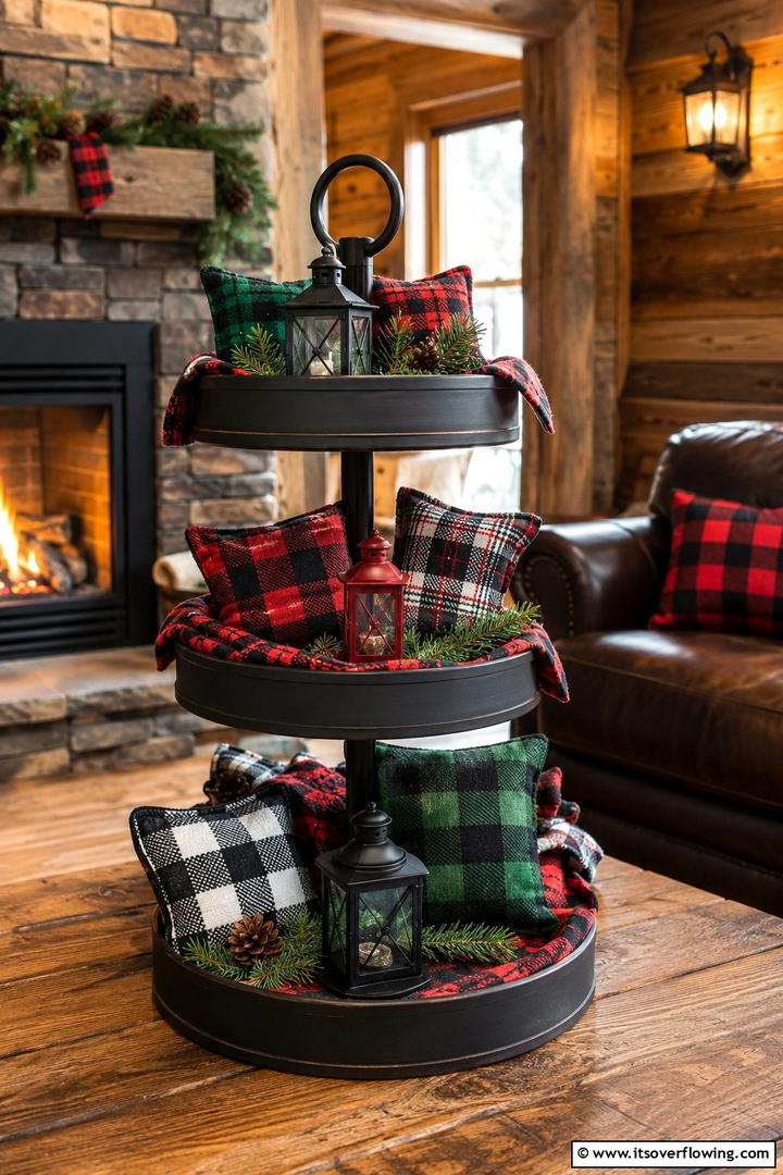 Plaid and Flannel Comfort - 50 Fall Tiered Tray Decor Ideas for Festive Shelves