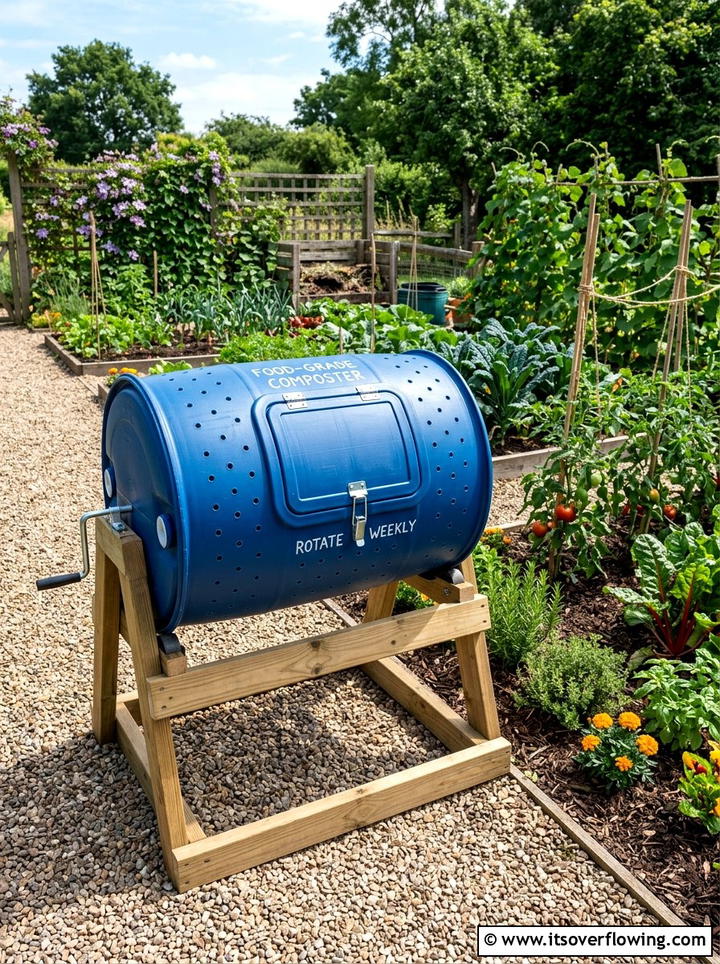 Plastic Barrel Composter - 25 recycled garden ideas with leaf mold bins