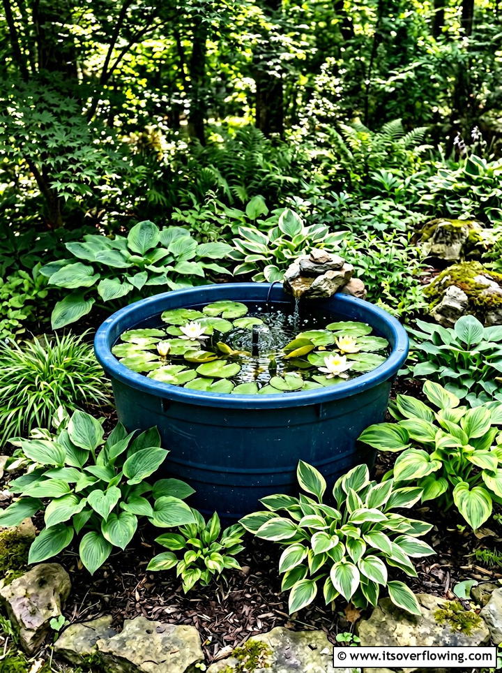 Plastic Barrel Water Feature - 25 upcycled garden ideas for shaded spaces