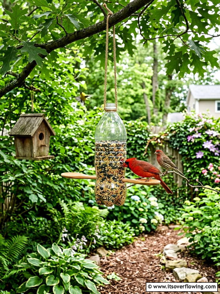 Plastic Bottle Bird Feeder - 25 upcycled garden ideas for renters