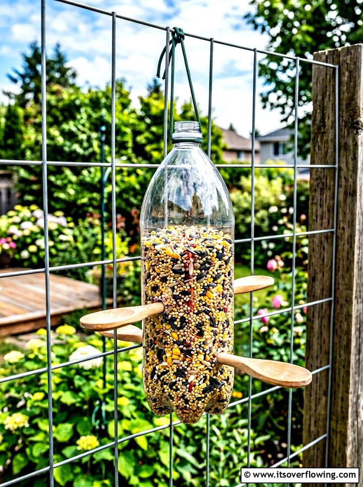 Plastic Bottle Bird Feeder - 25 upcycled garden ideas with bird feeders
