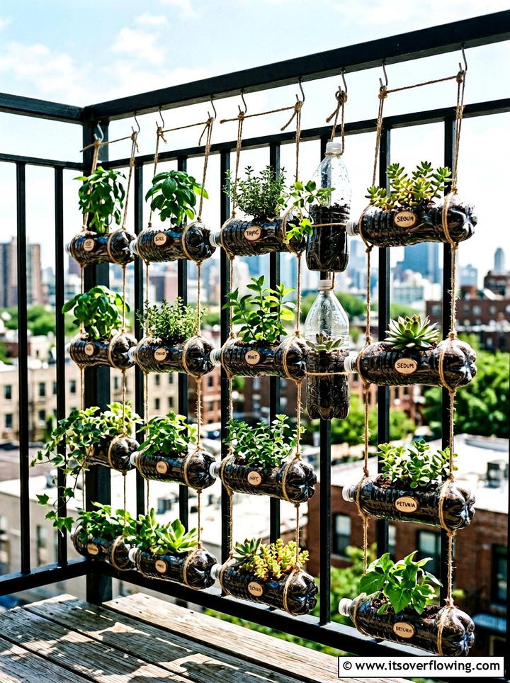 Plastic Bottle Hanging Garden - 25 upcycled garden ideas for urban gardens