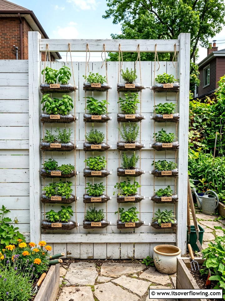 Plastic Bottle Vertical Garden - 25 recycled garden ideas for small spaces