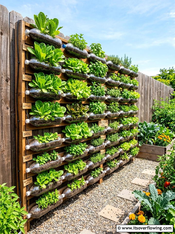 Plastic Bottle Vertical Wall - 25 recycled garden ideas for community spaces