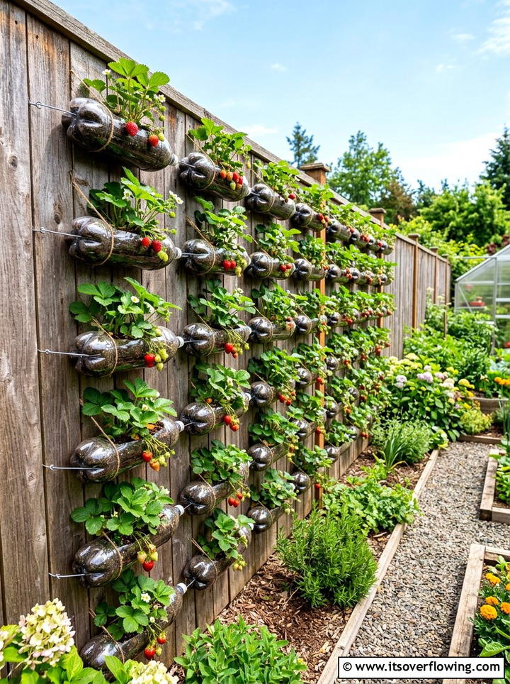 Plastic Bottle Vertical Wall - 25 recycled garden ideas for patio decor