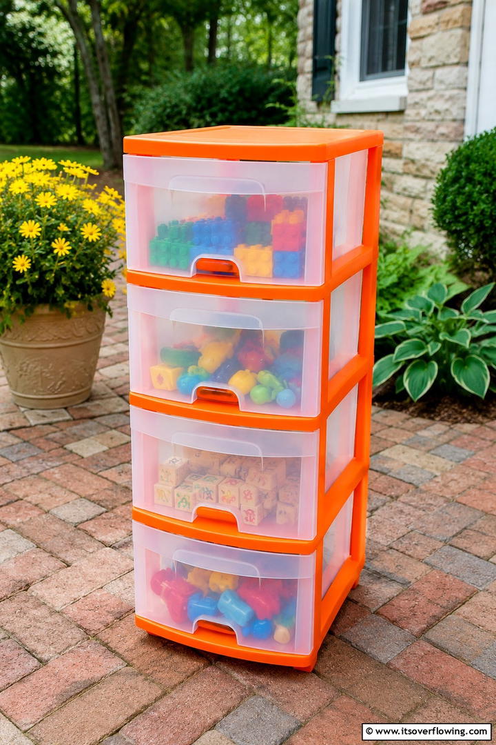 Plastic Drawer Toy Organizers - 30 Outdoor Toy Storage Ideas to Keep Your Yard Clutter-Free