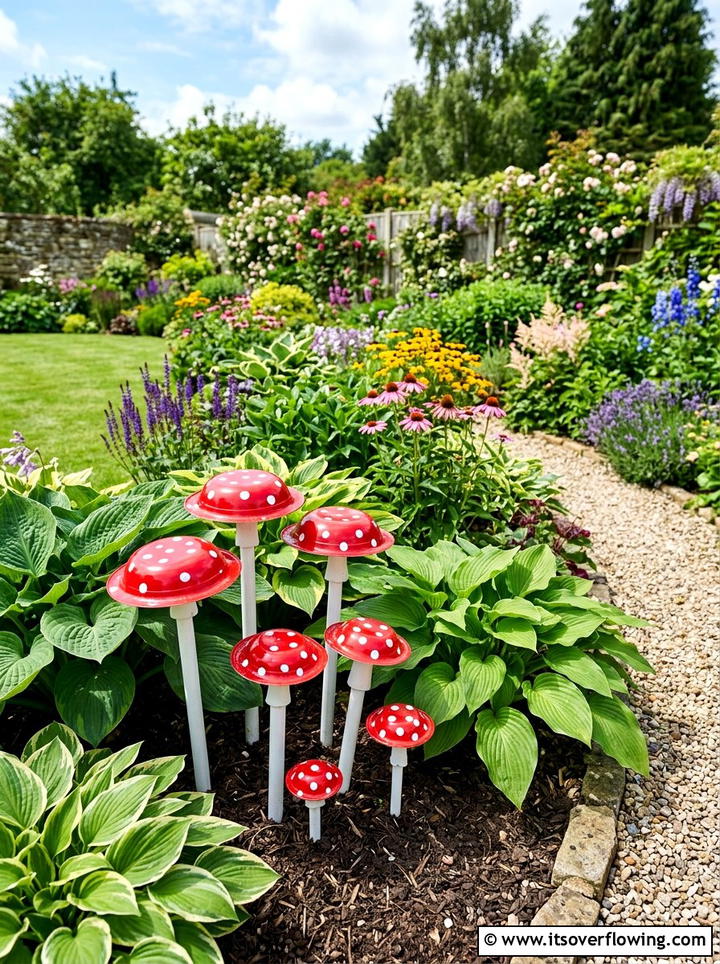 Plastic Plate Garden Mushrooms - 25 cheap garden ideas with dollar store decor