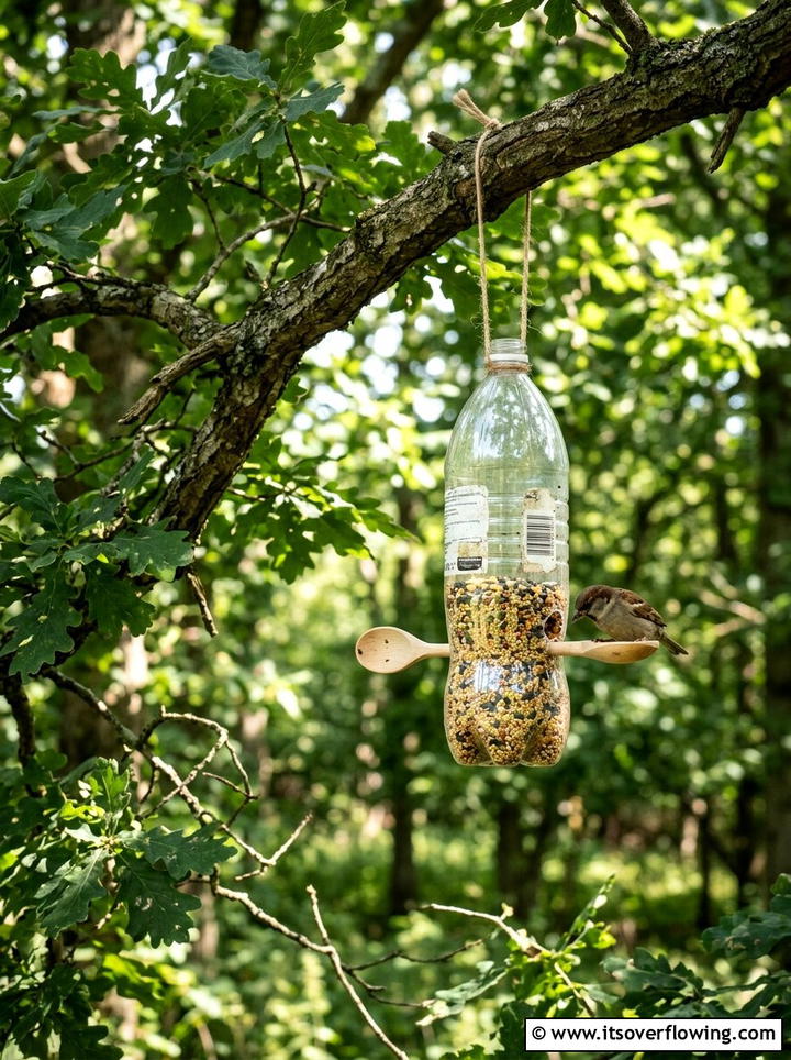 Plastic bottle bird feeder - 25 recycled garden ideas for teachers