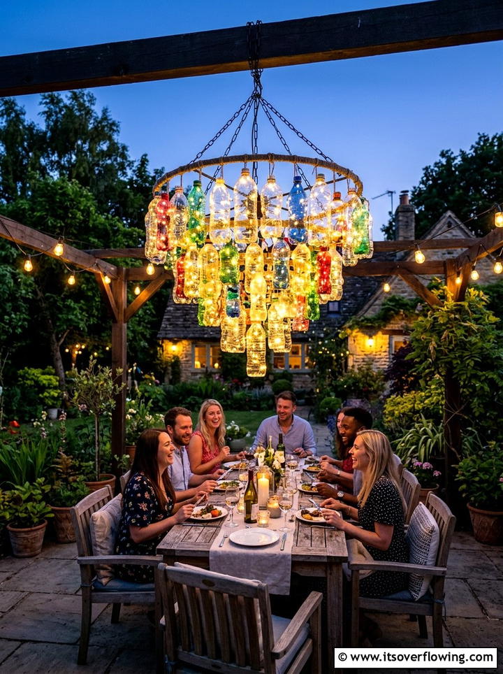 Plastic bottle garden chandelier - 25 recycled garden ideas with recycled plastic projects