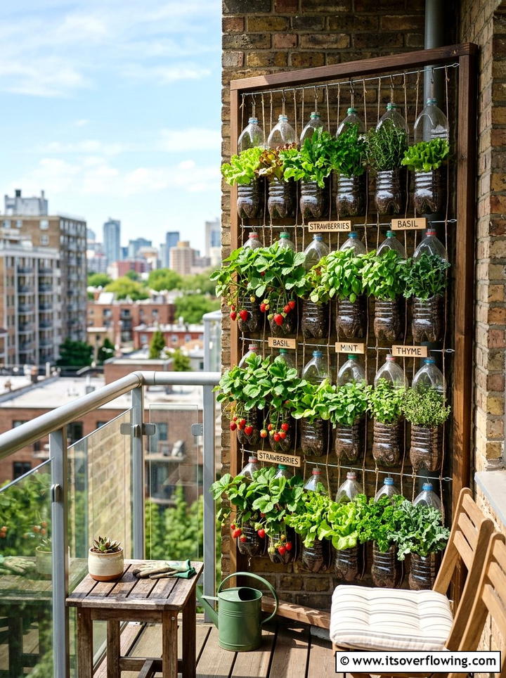 Plastic bottle hanging garden - 25 cheap garden ideas with repurposed containers