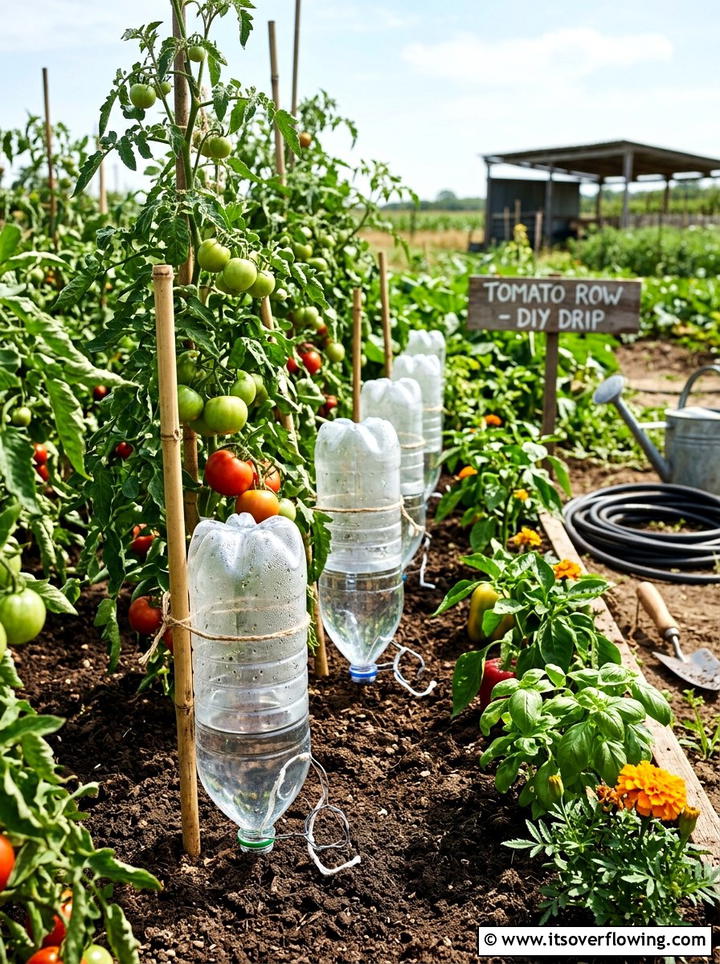 Plastic bottle irrigation system - 25 recycled garden ideas with vertical bottle wall