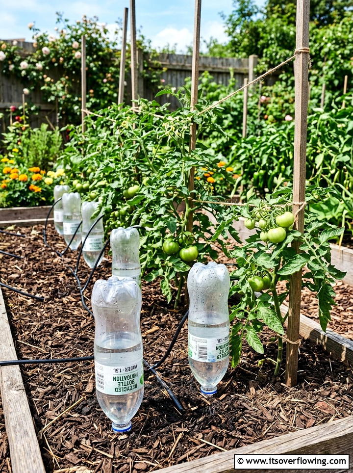 Plastic bottle irrigation system - 25 recycled garden ideas with rainwater collection