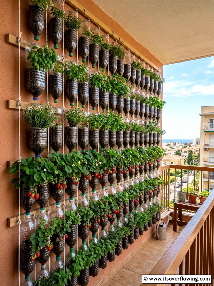 Plastic bottle vertical garden - 25 upcycled garden ideas on a budget