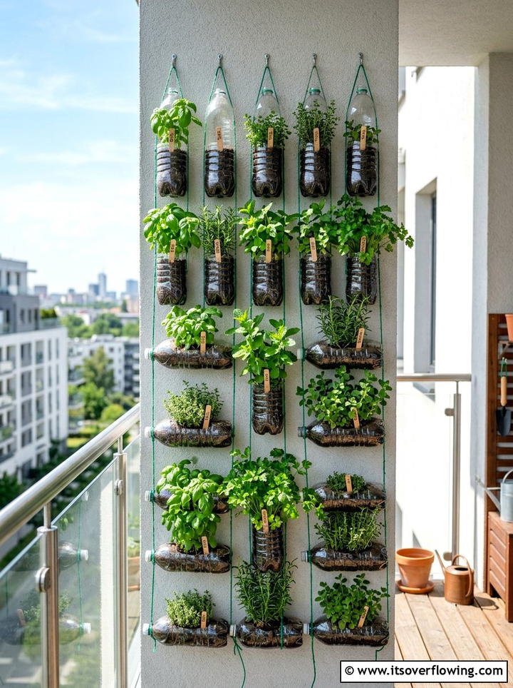 Plastic bottle vertical garden - 25 upcycled garden ideas for narrow spaces