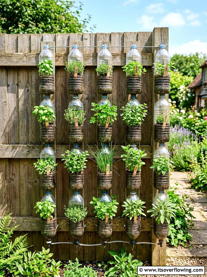 Plastic bottle vertical planter - 25 upcycled garden ideas with vertical gardens