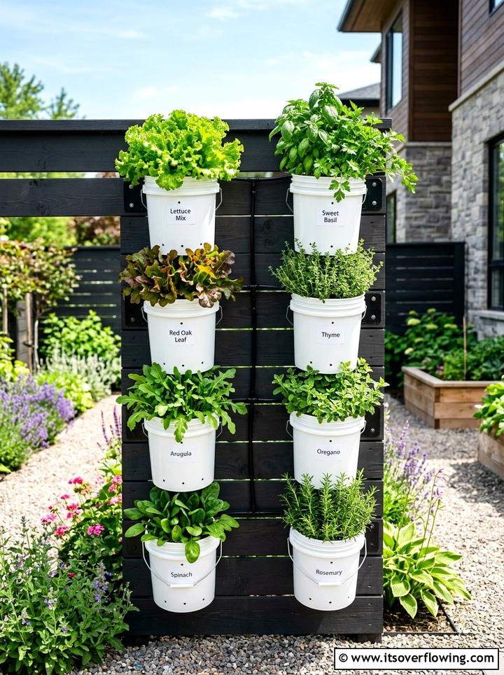 Plastic bucket vertical garden - 25 upcycled garden ideas with old buckets