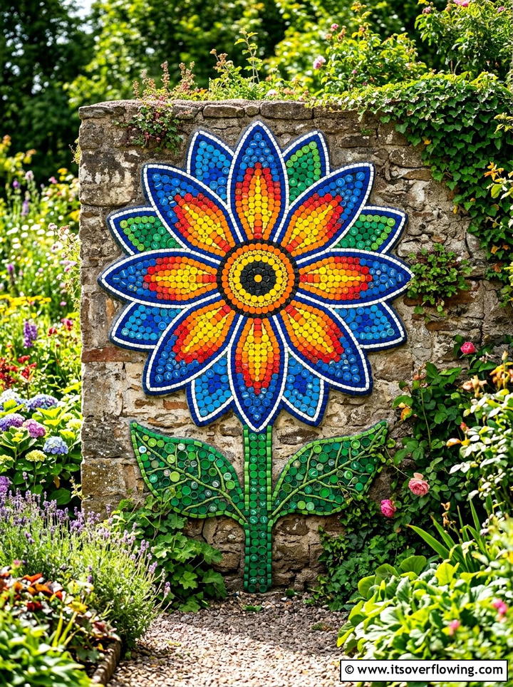 Plastic cap garden mosaic - 25 recycled garden ideas with recycled plastic projects