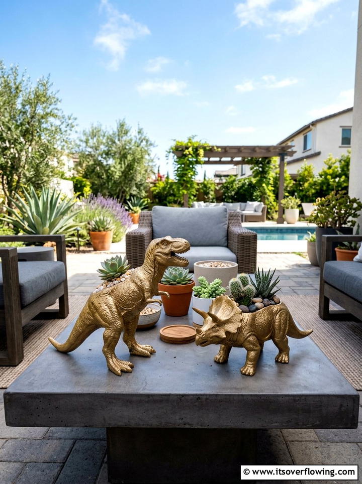 Plastic dinosaur succulent planter - 25 recycled garden ideas with old toys