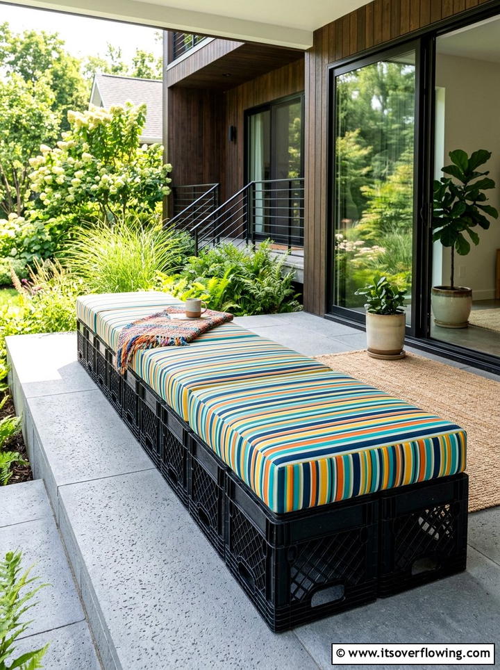 Plastic milk crate seating - 25 front porch ideas with repurposed furniture