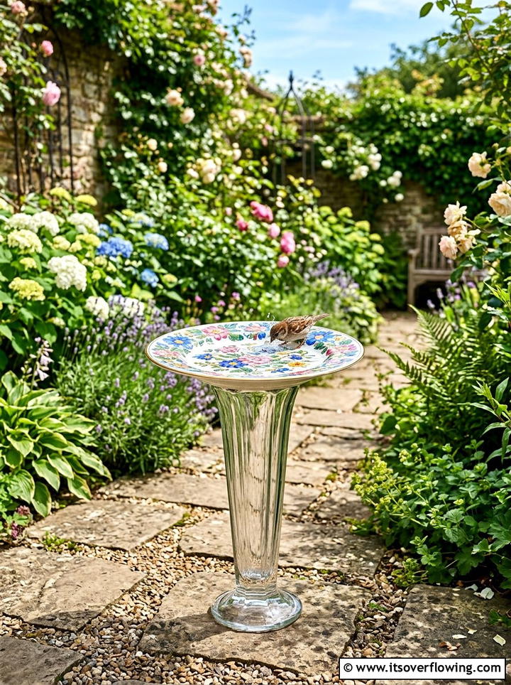 Plate and vase bird bath - 25 reusing old things ideas for bird baths