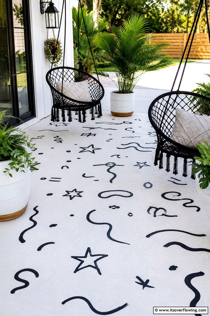 Playful Doodle Designs - 30 Painted Concrete Patio Ideas for Colorful Outdoor Floors