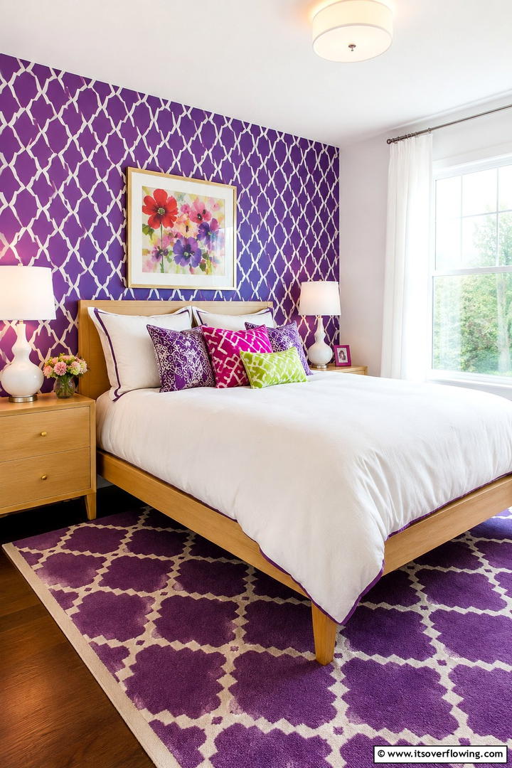 Playful Purple Patterns - 30 Purple Bedroom Ideas for a Dreamy and Relaxing Retreat
