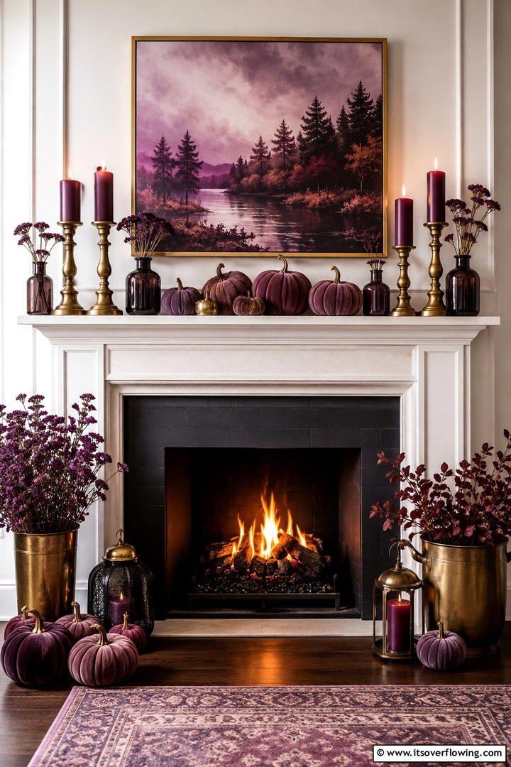 Plum and Mauve Autumn Theme - 50 Fall Fireplace Decor Ideas to Warm Autumn Gatherings
