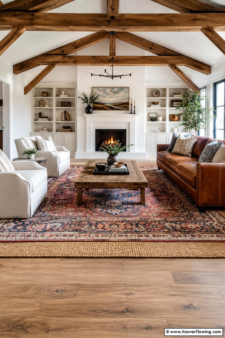 Plush Area Rug Layers - 50 Living Room Fall Decor Ideas for Cozy Autumn Updates