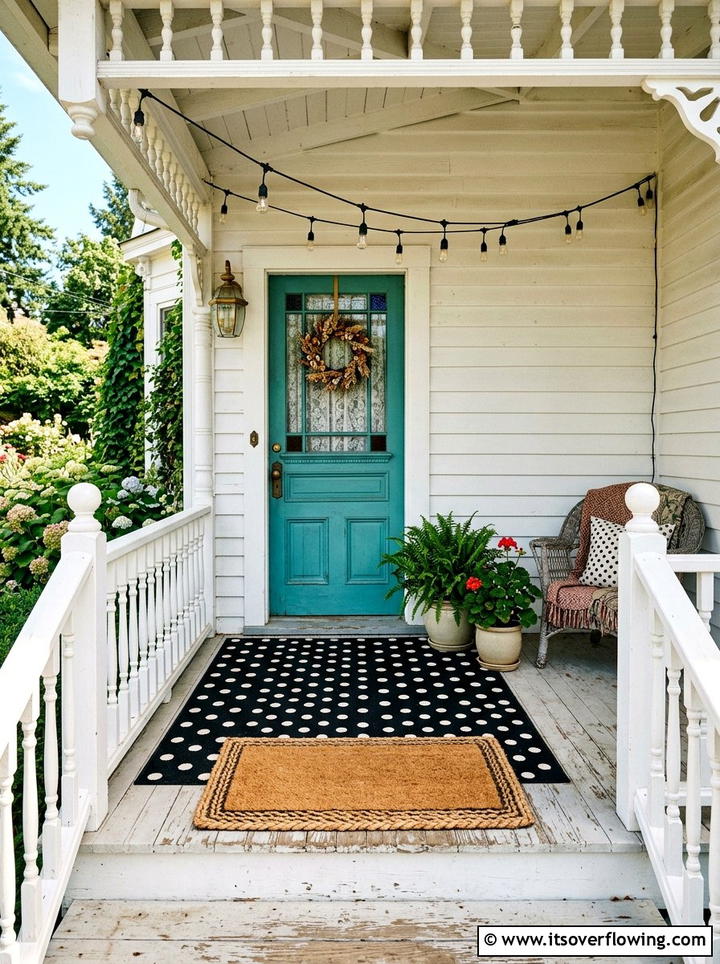 Polka Dot Outdoor Rug - 25 front porch ideas with layered doormats