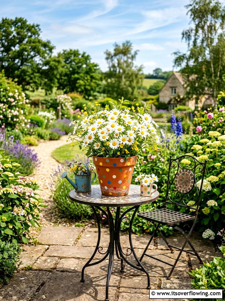 Polka dot clay pot - 25 front porch ideas with painted pots