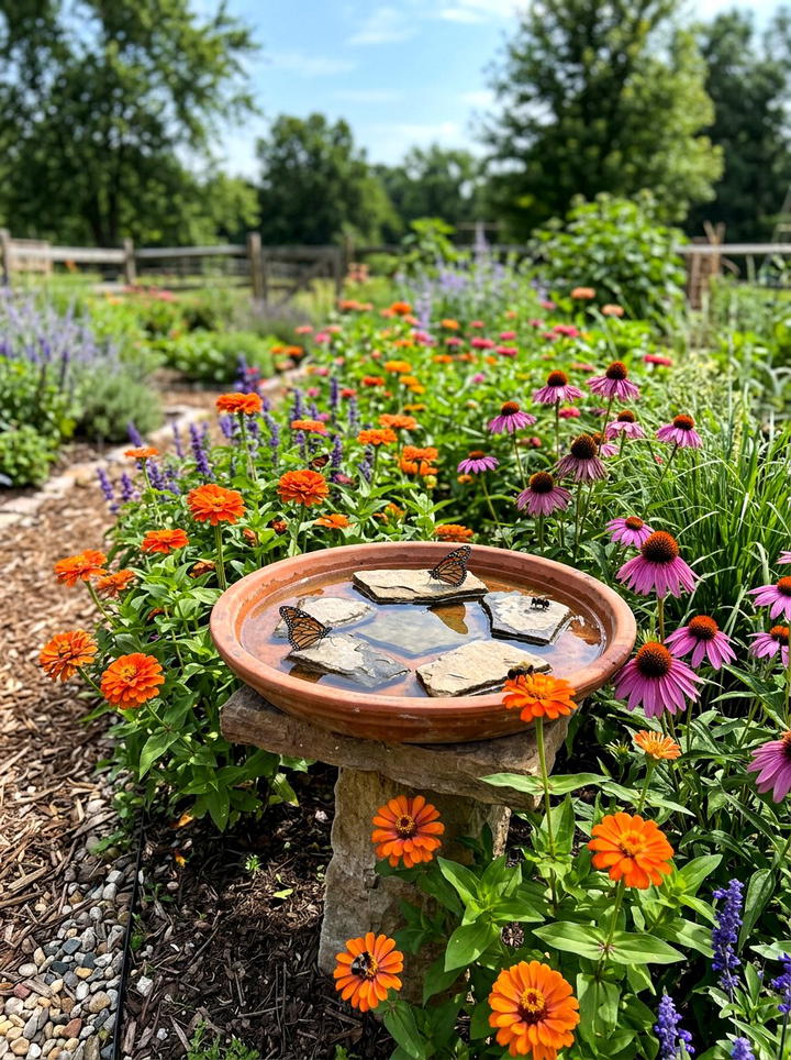 Pollinator Garden Bird Bath - 25 backyard decorating ideas with bird baths