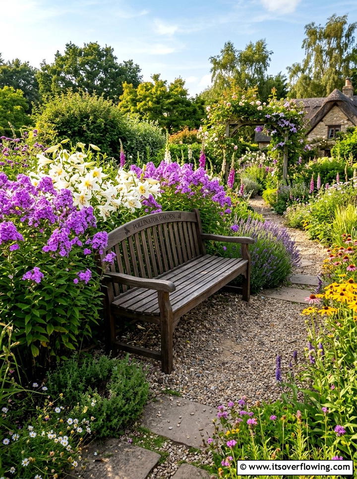 Pollinator garden bench - 25 small garden ideas with pollinator plants