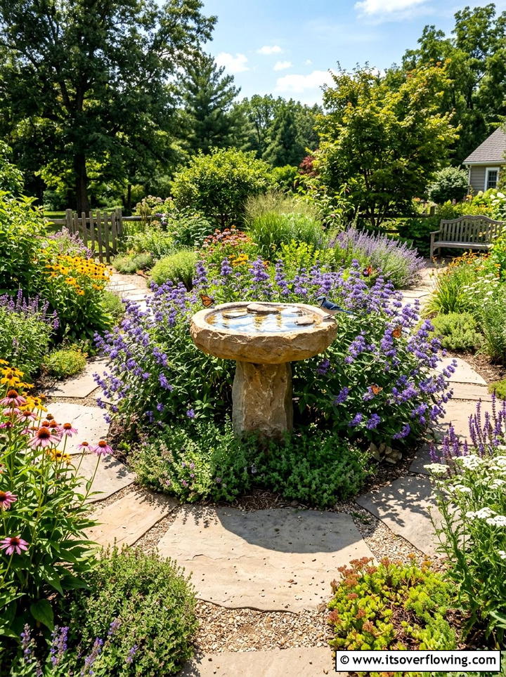 Pollinator garden birdbath - 25 small garden ideas with pollinator plants