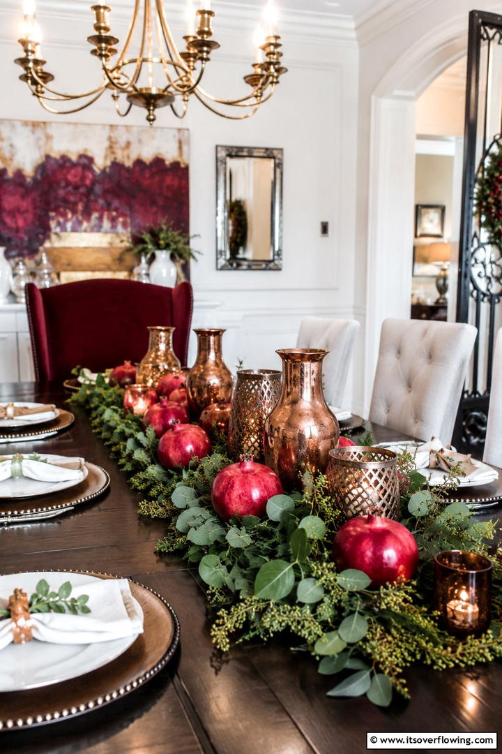 Pomegranate Table Accents - 50 Fall Table Decor Ideas Roundup- Seasonal Styling