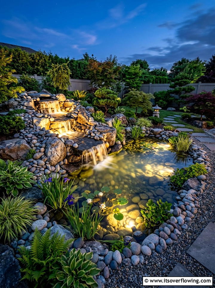 Pond And Waterfall Lights - 25 backyard decorating ideas with lights