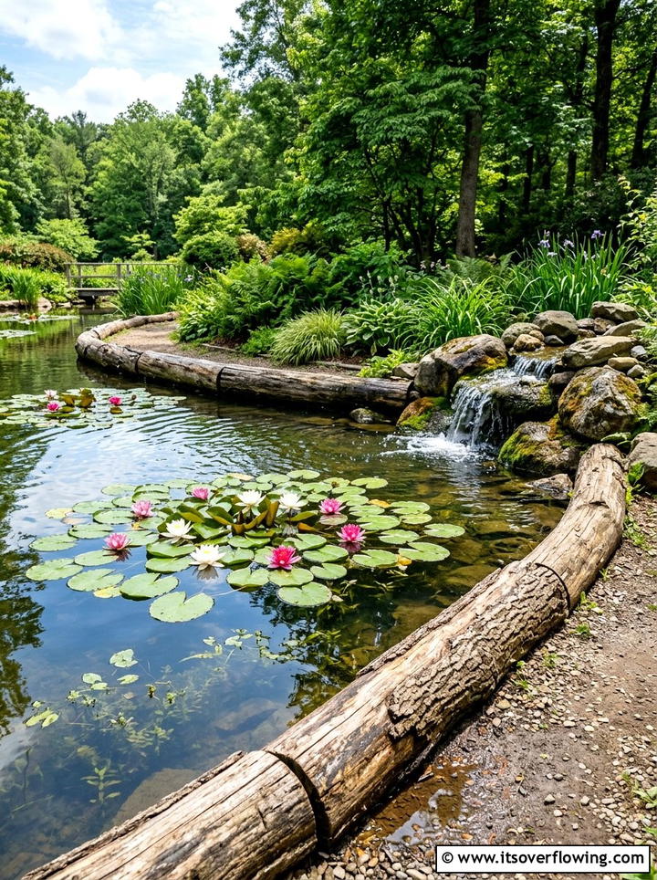 Pond Edge Log Border - 25 backyard ideas with log edging