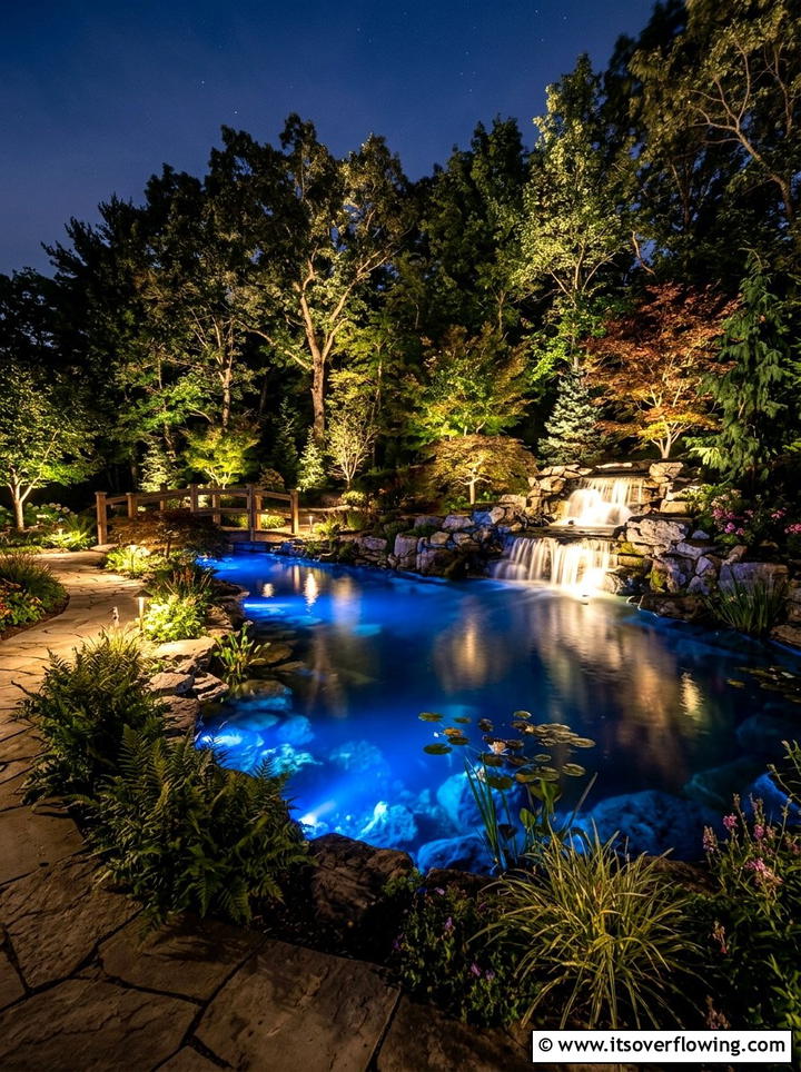 Pond With Lighting - 25 garden ideas with pond