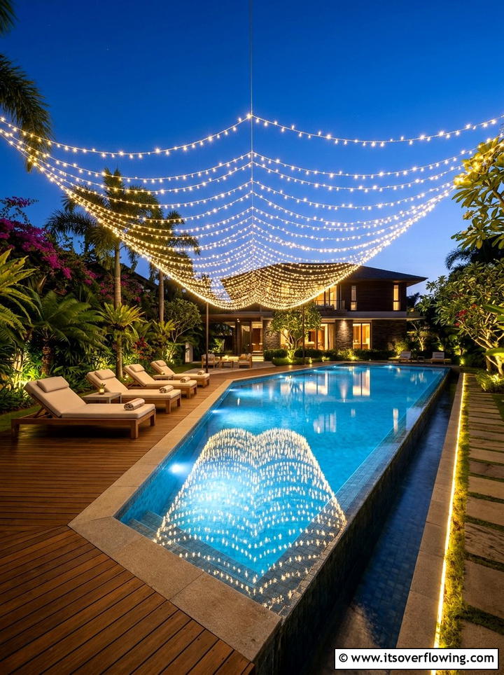 Pool area lighting - 25 backyard decorating ideas with hanging lights