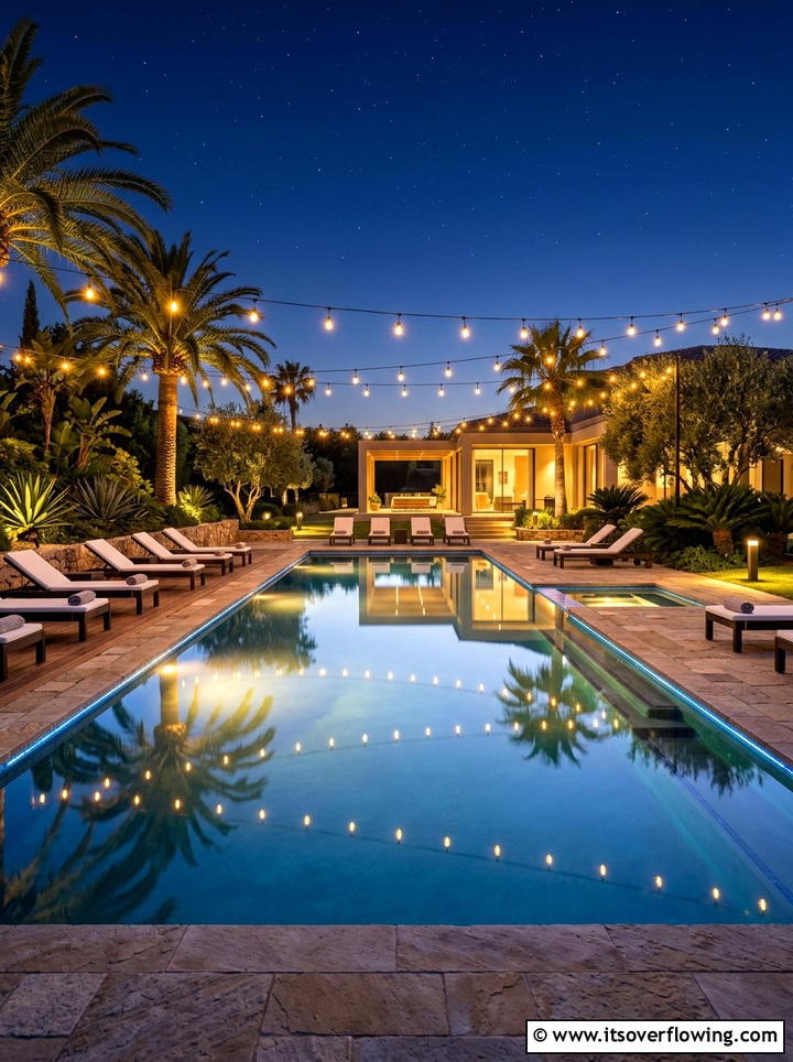 Pool area lights - 25 garden ideas with string lights